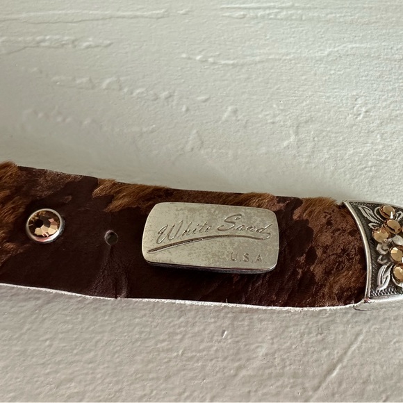 Calf leather brown belt with silver trim by White Sand - Picture 2 of 4